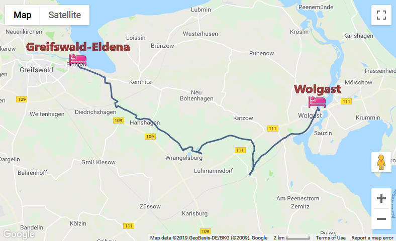 E9: Greifswald-Eldena – Wolgast